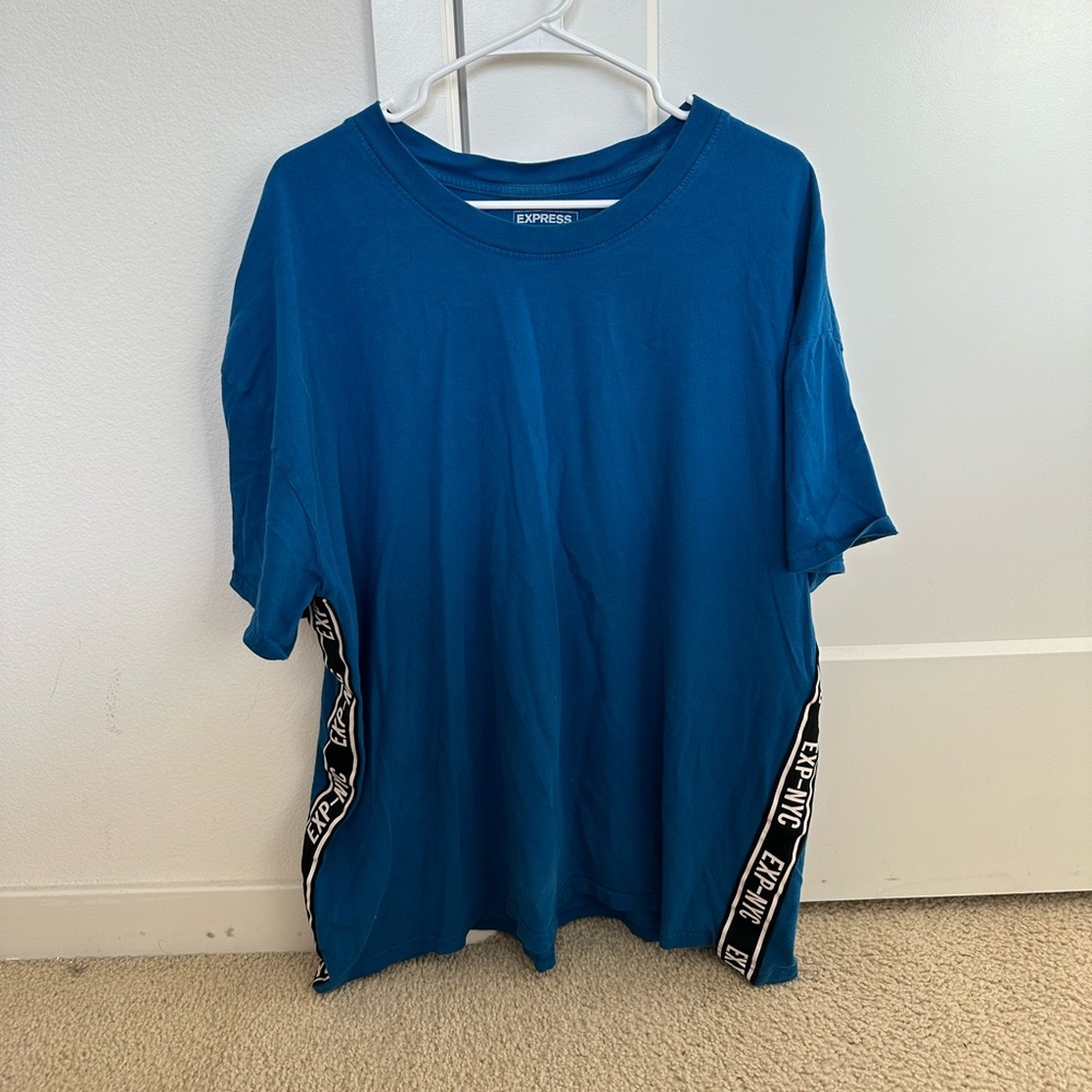 Express EXP-NYC Blue Racer Stripe Shirt Size Medium Street Wear Short Sleeve - Picture 2 of 4